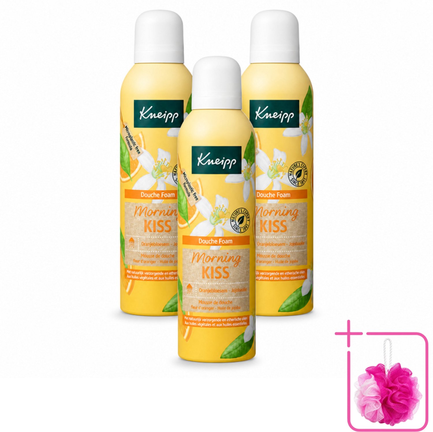3 x Kneipp - Douche schuim - Morning Kiss - Oranjebloesem - 200 ml - Bulkverpakking - Douche foam - Douchemop - Ochtendritueel