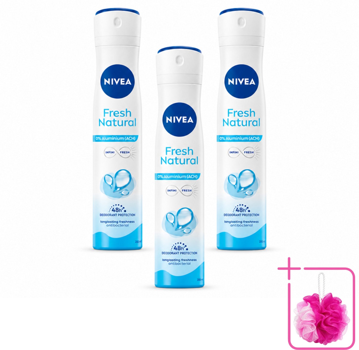 3 x Nivea - Deodorant Spray - Fresh Natural - 0% Aluminium - 200 ml - Bulkverpakking - NIVEA Fresh Natural - 0% aluminium