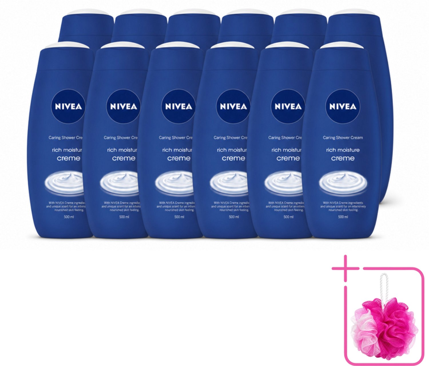 12 x NIVEA - Douchecrème - Rijke Hydratatie - Voedend Huidgevoel - 500 ml - Bulkverpakking - Douchecrème - Douchemop - Voedende douchecrème