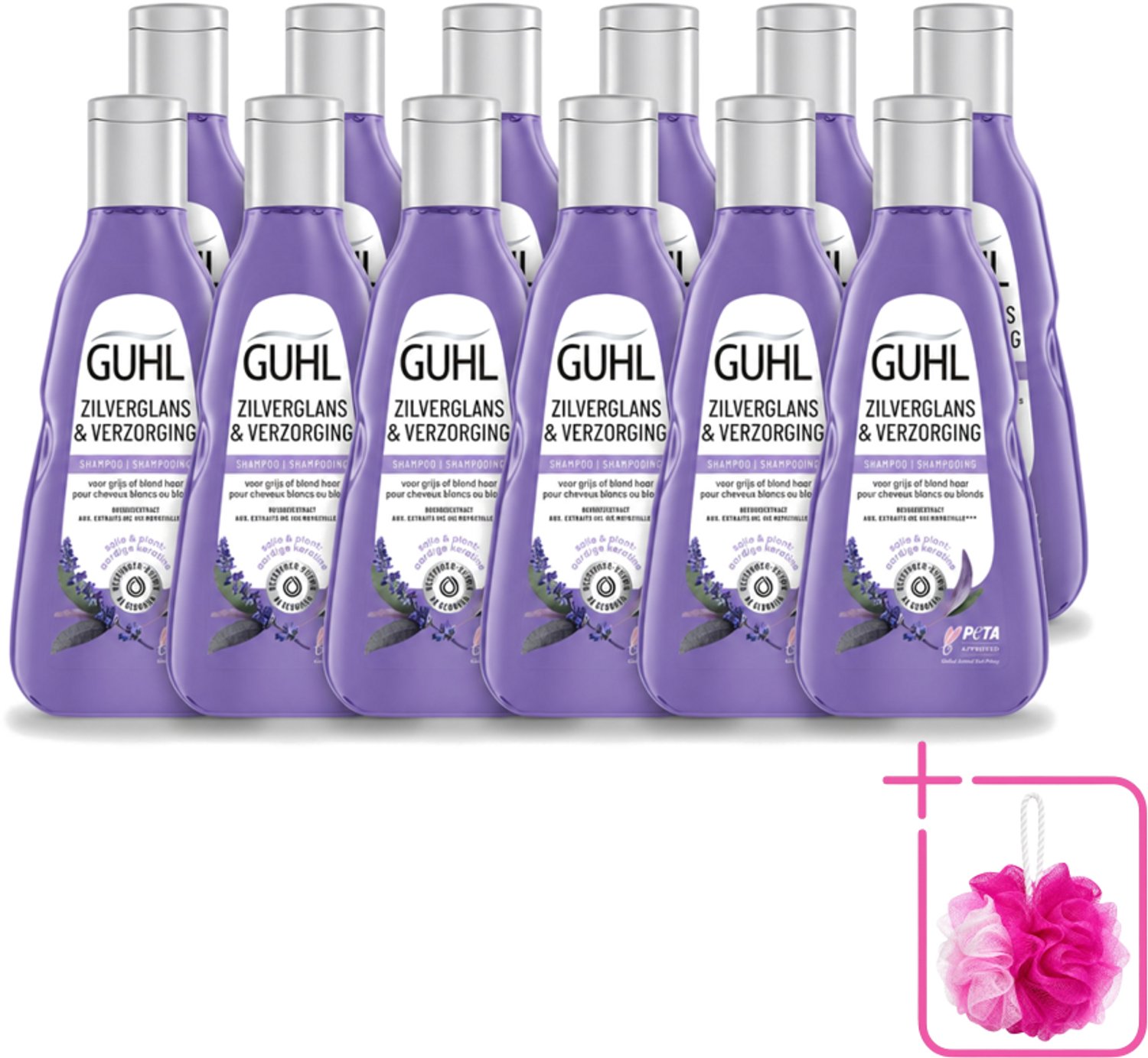 12 x Guhl - Shampoo - Zilverglans & Verzorging - 250 ml - Bulkverpakking - Zilverglans shampoo - Douchemop - Anti-geel effect