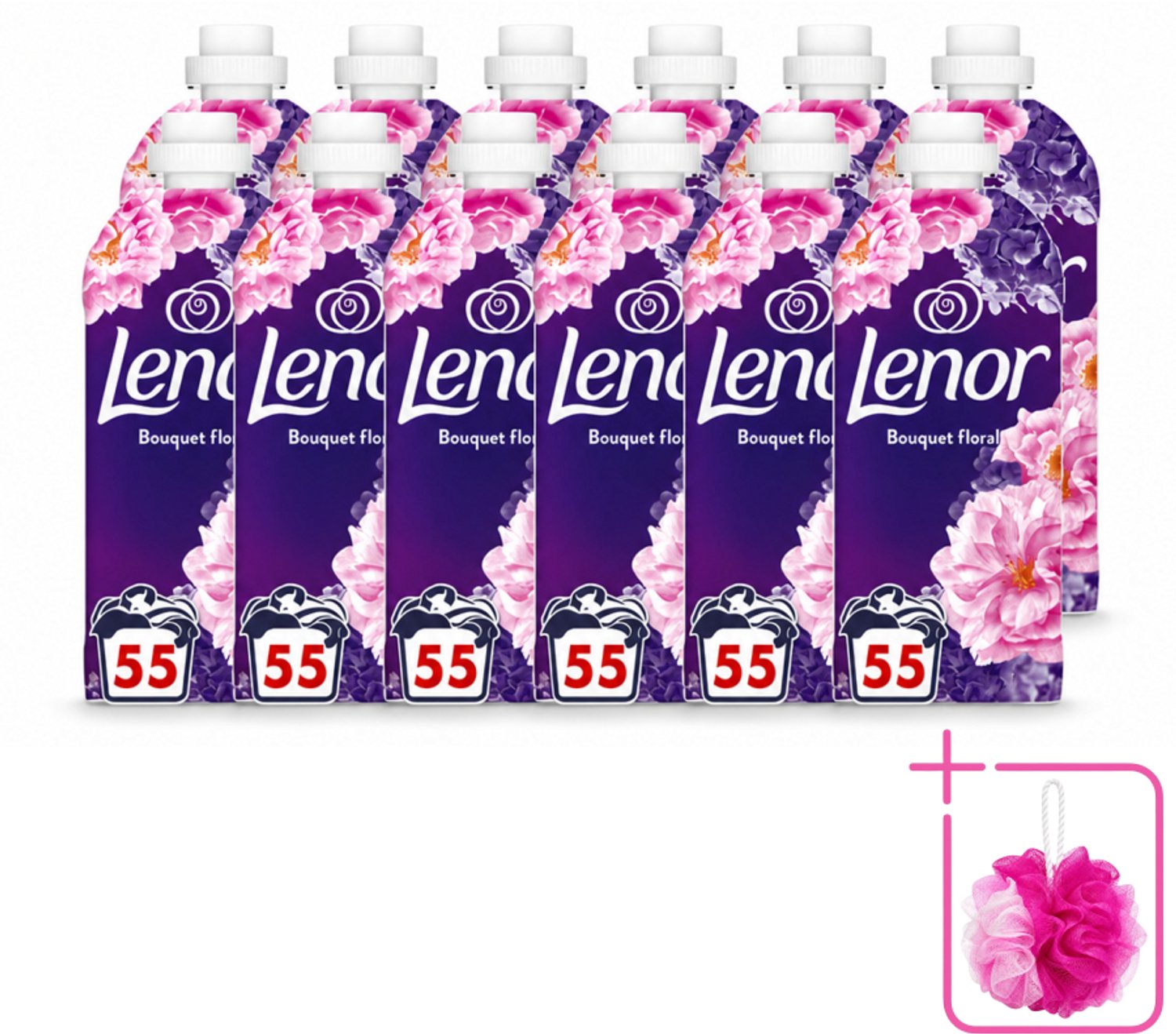 12 x Lenor - Wasverzachter - Bloemenboeket - Fris & Zacht - 55 Wasbeurten - Bulkverpakking - Wasverzachter bloemen - Douchemop - Frisse geur
