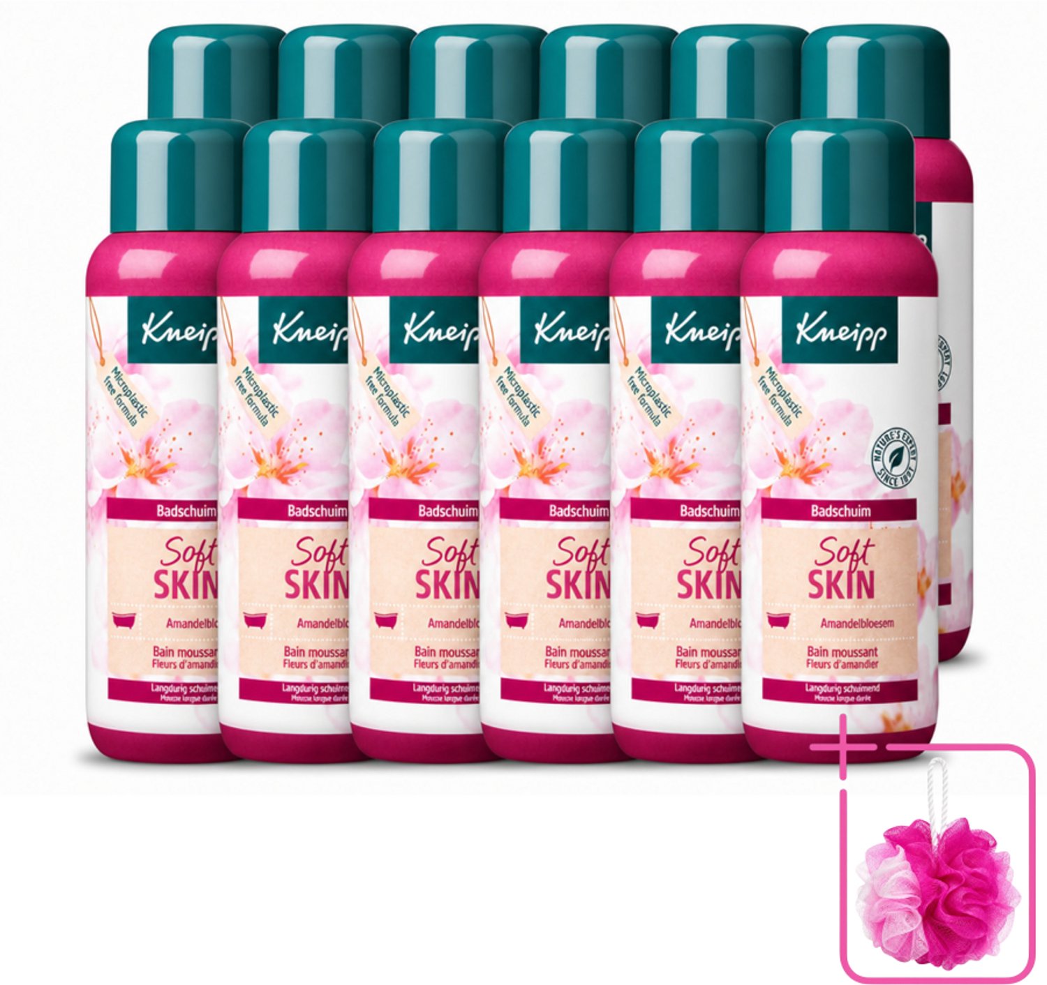 12 x Kneipp - Badschuim - Amandelbloesem - Voor droge en gevoelige huid - 400 ml - Bulkverpakking - Badshuid - Douchemop - Droge huid