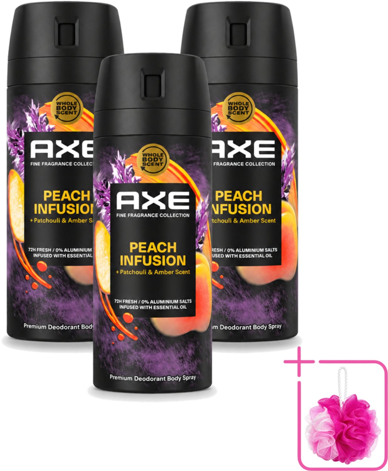 3 x Axe – Deodorant – Peach Infusion – 150 ml - Bulkverpakking - Axe deodorant - Bodyspray