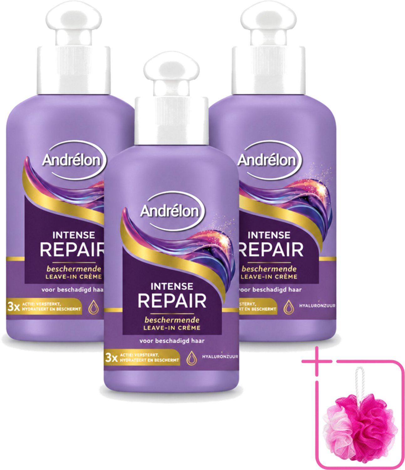 3 x Andrélon – Leave-In Crème – Intense Repair – 200 ml - Bulkverpakking - Haarverzorging - Douchemop - Droog haar