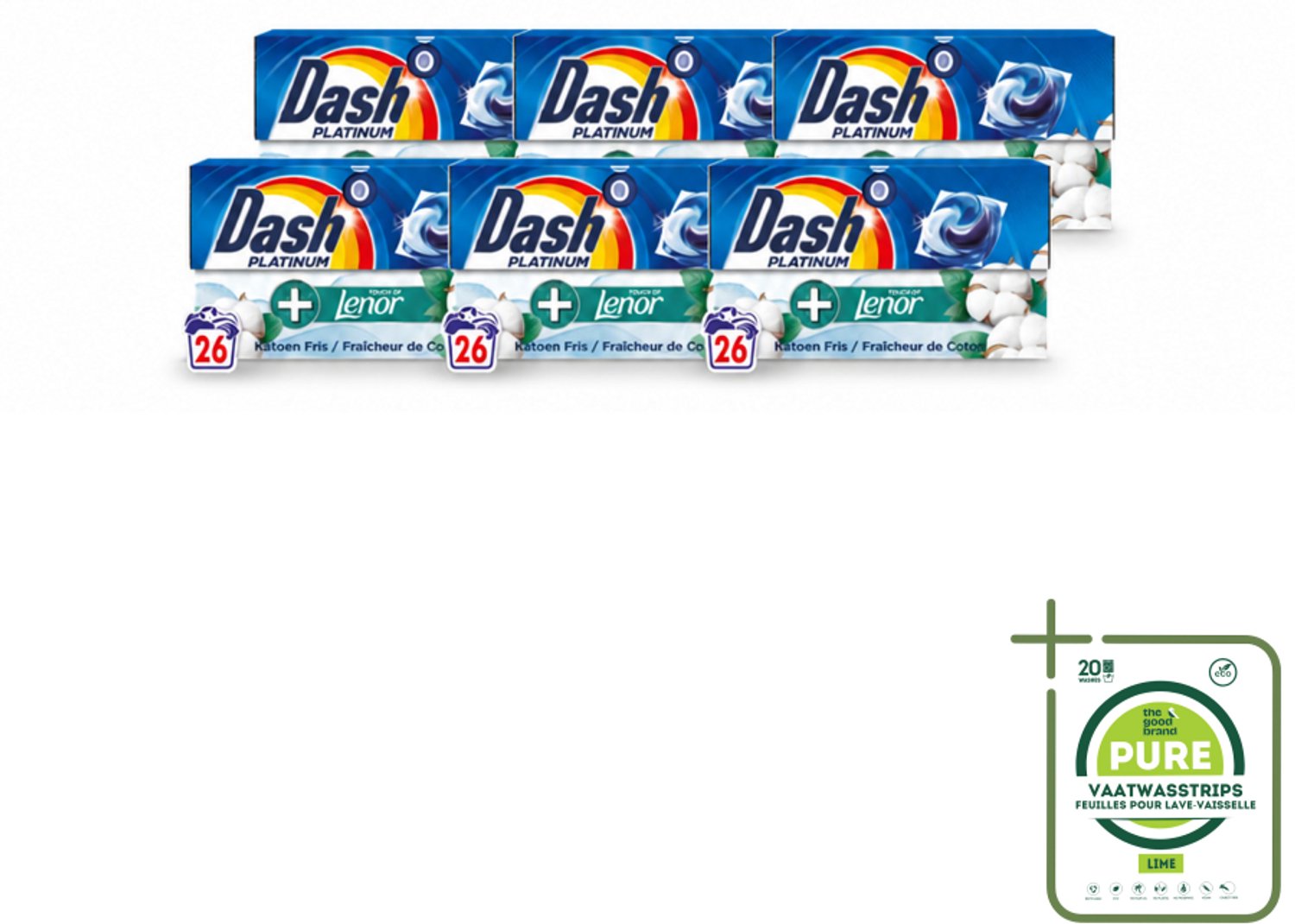 6 x Dash – Wasmiddelcapsules – 4in1 Pods Katoen Fris – 26 capsules - Grootverpakking - Vaatwasstrips - Wasmiddel - Wascapsules - Katoengeur - Reiniging - Vlekverwijdering
