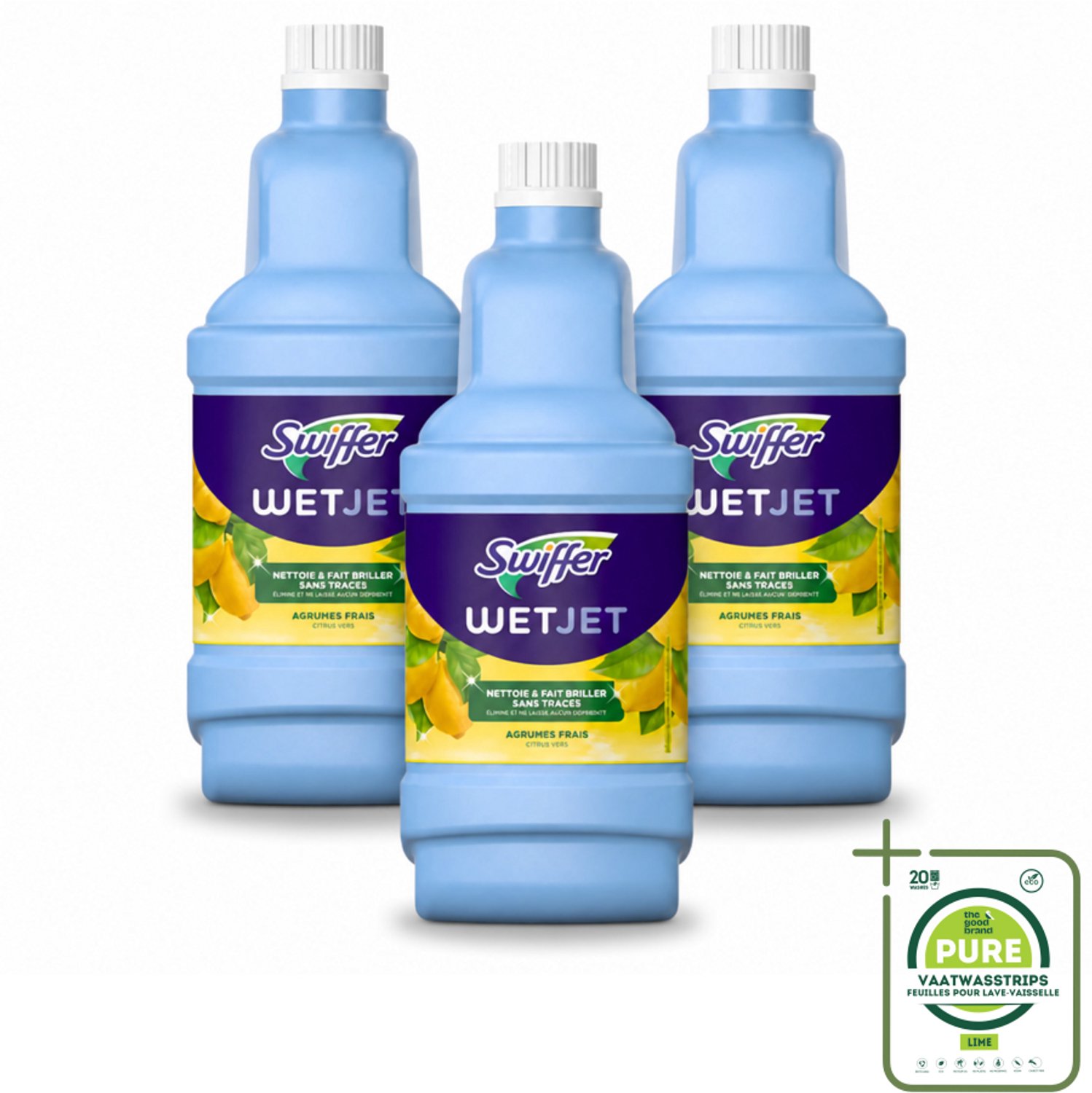 3 x Swiffer - WetJet Reinigingsmiddel – Dweilsysteem Navulling – Alles-in-één – 1,25 L - Grootverpakking - Vaatwasstrips - Vloerreiniging - Vet En Vlekken Verwijderen - Doekjes Met Vasthoudtechnologie - Spraymop - Dubbele Jetspray