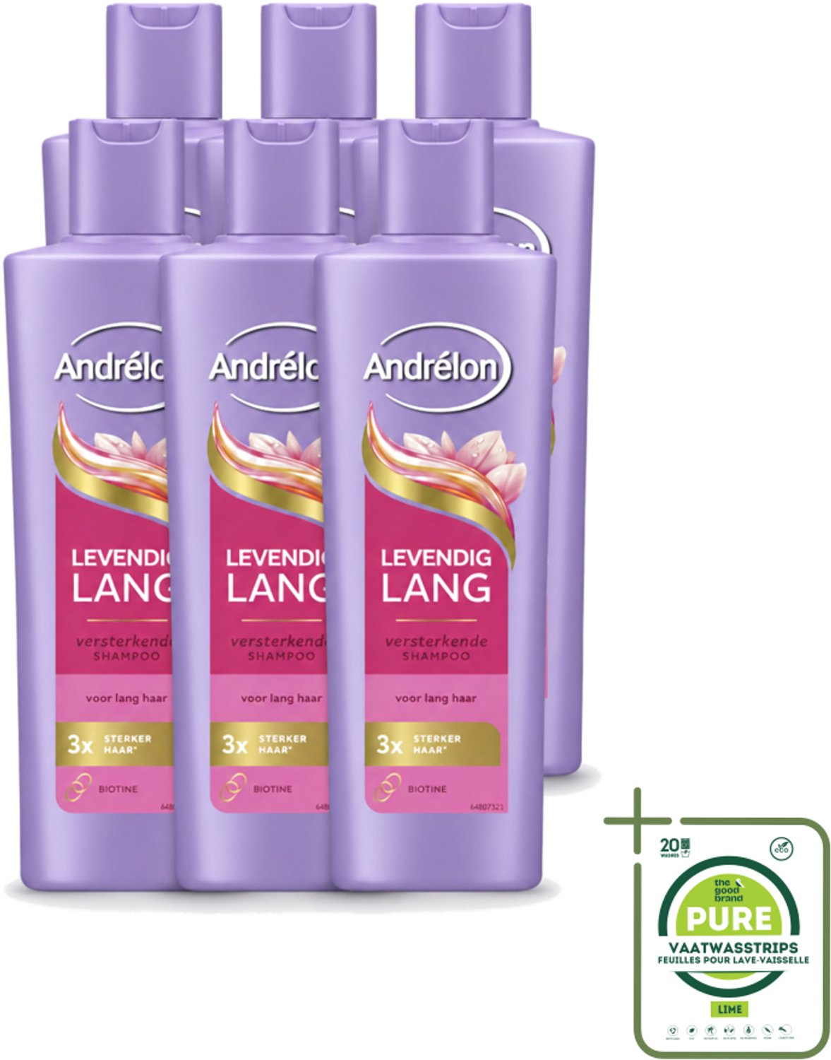 6 x Andrélon – Shampoo – Levendig Lang – 250 ml - Grootverpakking - Vaatwasstrips - Lang Haar Verzorging - Haar Versterken - Biotine Shampoo - Haarbreuk Voorkomen - Gespleten Punten