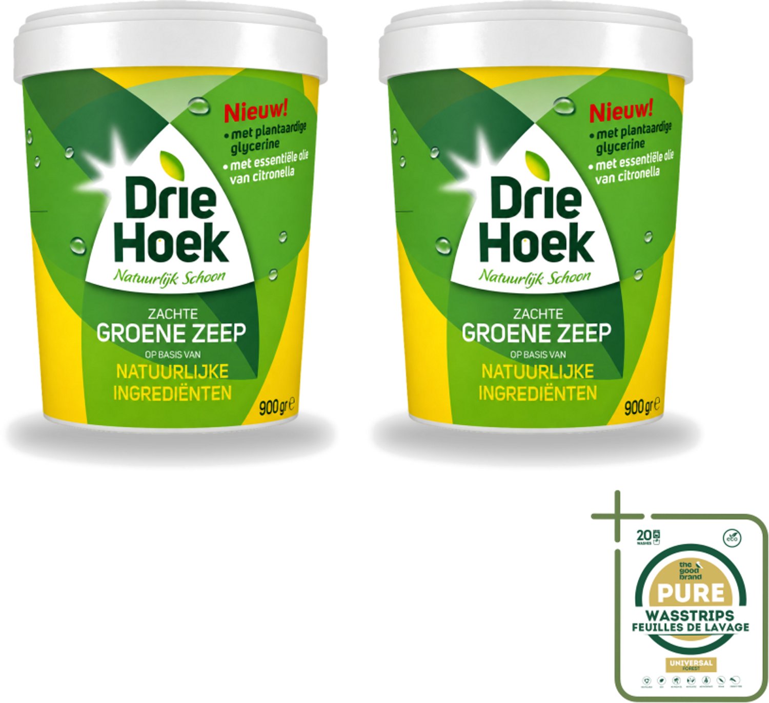 2 x Driehoek – Zachte Zeep – Groene Zeep – 900 gr - Zachte Zeep - Natuurlijke Olie - Schoonmaken - Reinigen - Hout Reinigen