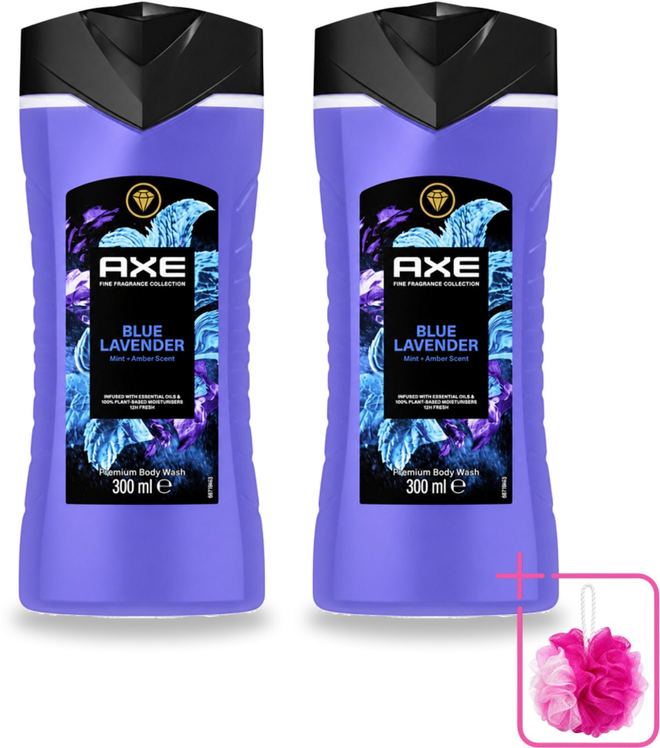 2 x AXE - Douchegel - Blue Lavender - Kalmerend - Premium Geur - 300 ml - Bulkverpakking - Douchegel - Douchemop - Kalmerend