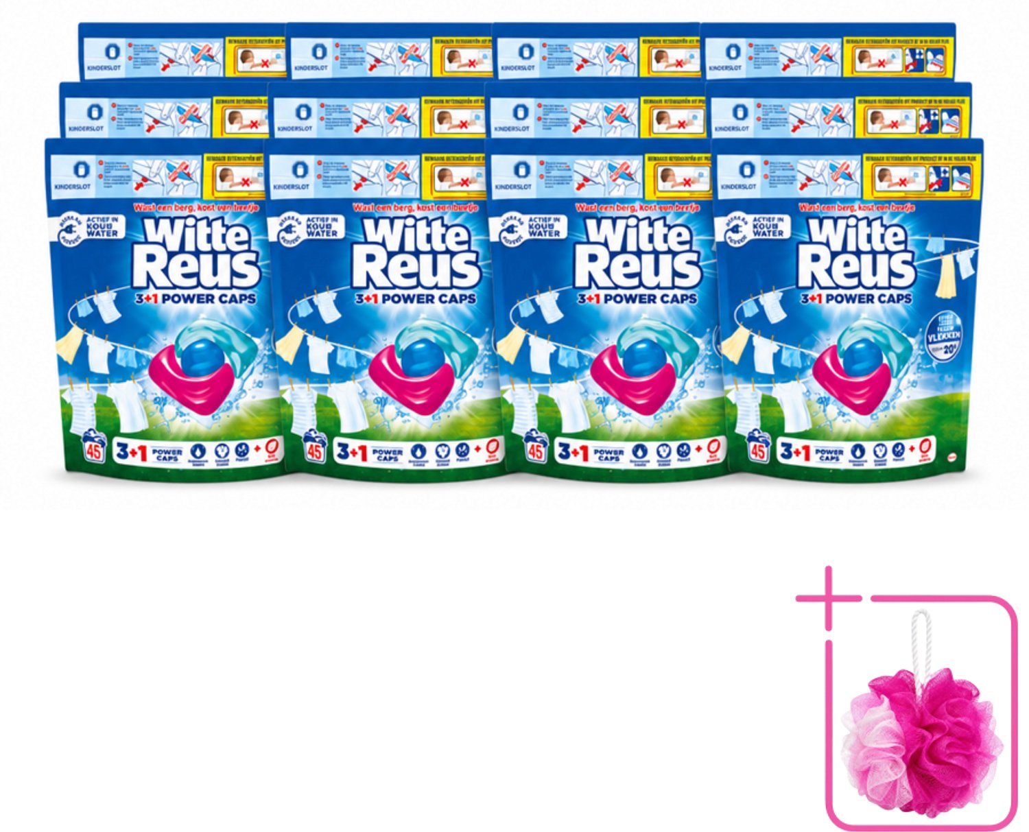 12 x Witte Reus - 3+1 Power Caps - Witte Was - 45 Wasbeurten - Bulkverpakking - Witte Reus Power Caps - Douchemop - Waskracht