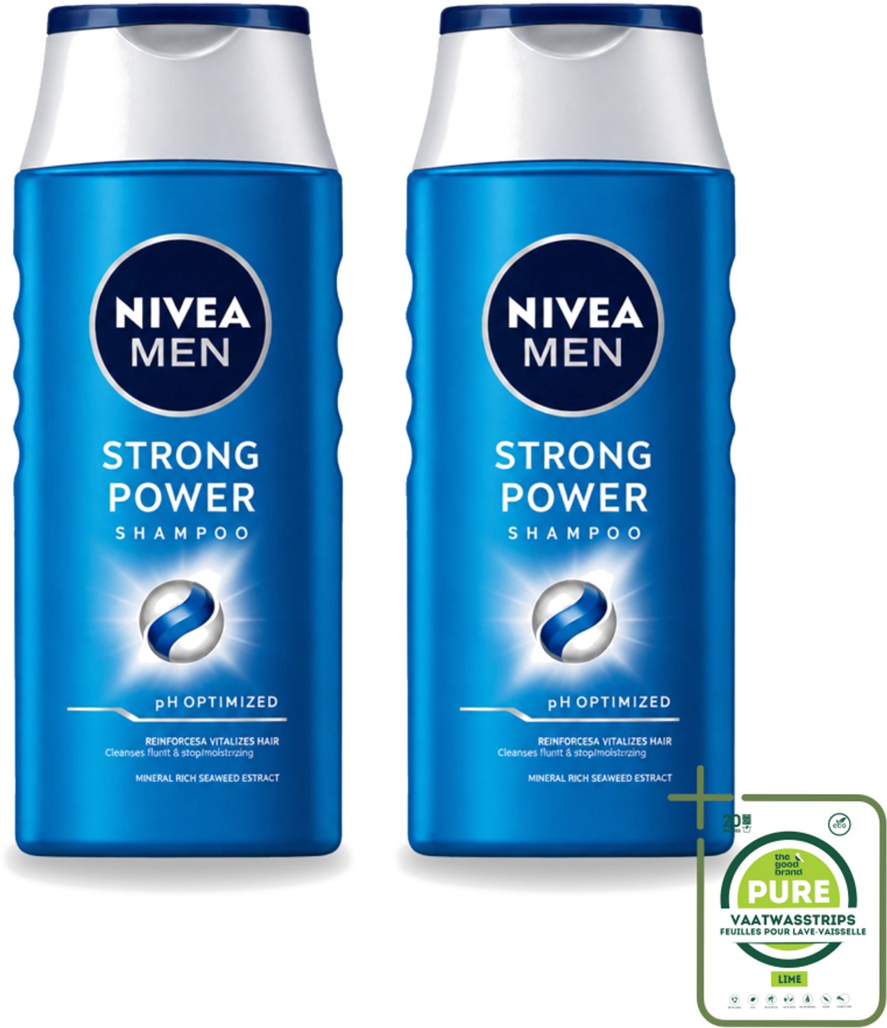 2 x NIVEA MEN – Shampoo – Strong Power – 250 ml - Grootverpakking - Vaatwasstrips - Sterker Haar - Vol Haar - Krachtig Haar - Zichtbaar Sterker - Volume Haar