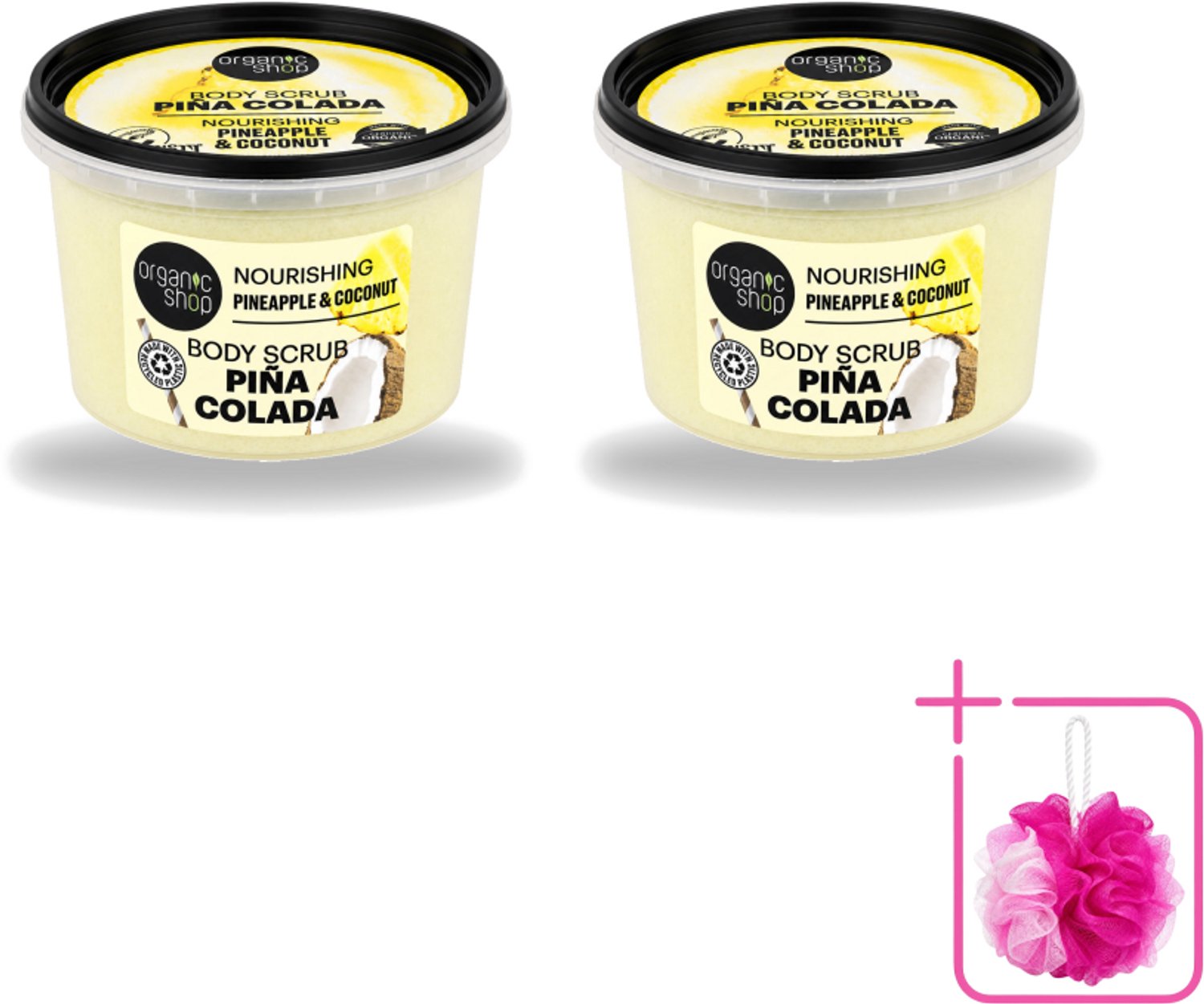 2 x Organic Shop - Body Scrub Pineapple & Coconut - Verfrissend en Voedend - 250 ml - Bulkverpakking - Bodyscrub - Douchemop - Exfoliatie