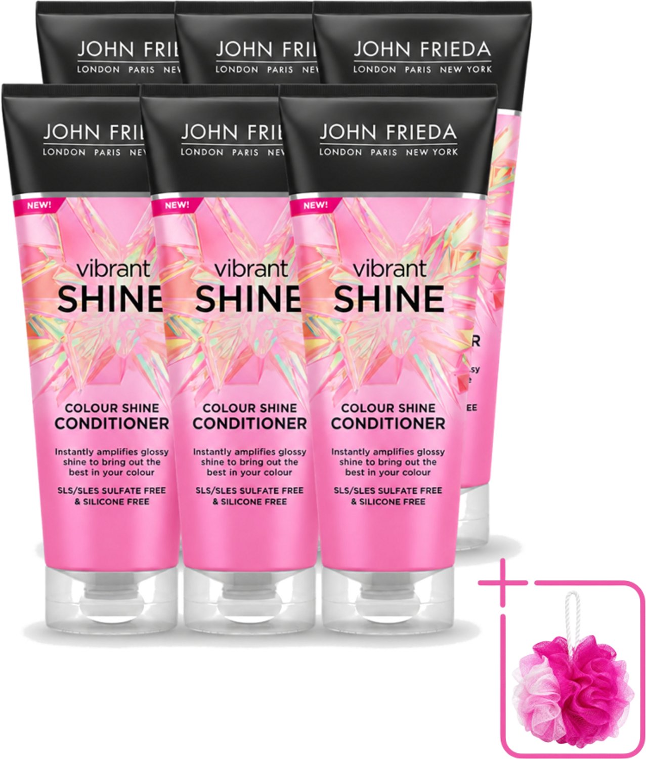 6 x John Frieda – Conditioner – Vibrant Shine Colour – Glansversterkend – 250 ml - Bulkverpakking - Glansversterking - Douchemop - Haarkleur