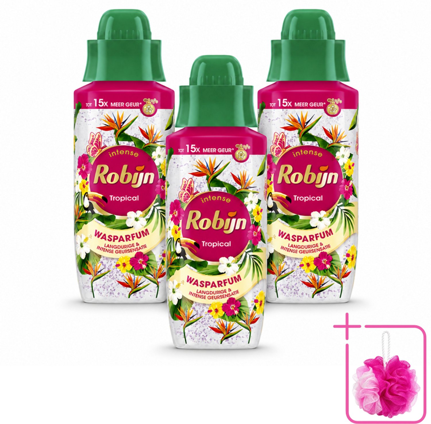 3 x Robijn – Wasparfum – Tropical – 342 ml - Bulkverpakking - Wasparfum - Douchemop - Tropisch
