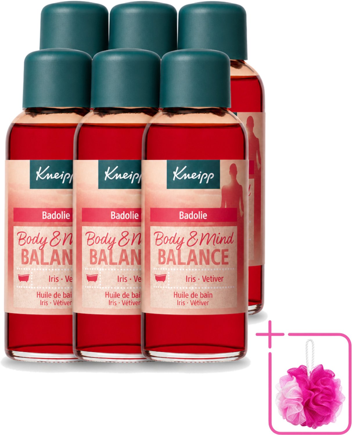 6 x Kneipp - Badolie - Body & Mind Balance - Iris & Vetiver - 100 ml - Bulkverpakking - Badolie - Douchemop - Ontspanning