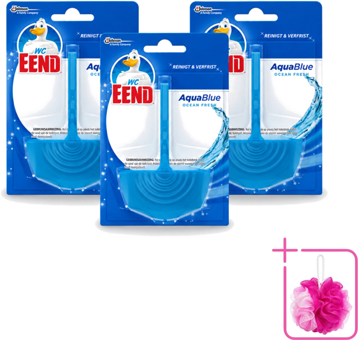 3 x WC Eend - Aqua Blue - Toiletblok - Kleurt Water Blauw & Verfrist - 40 gr - Bulkverpakking - WC Eend Aqua Blue Toiletblok - Douchemop - Blauw spoelwater