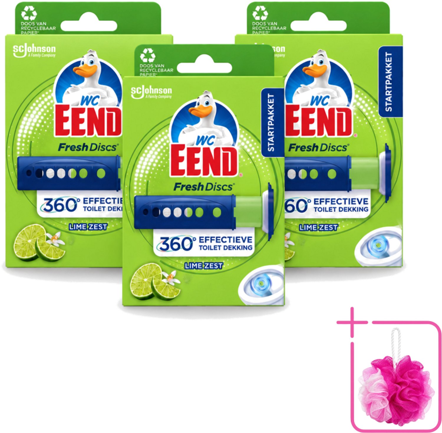 3 x WC Eend - Fresh Discs Lime Zest - Toiletgel - Hygiënisch & Fris tot 7,5 Weken - 36 ml - Bulkverpakking - Toiletgel - Douchemop - Toilet reinigen