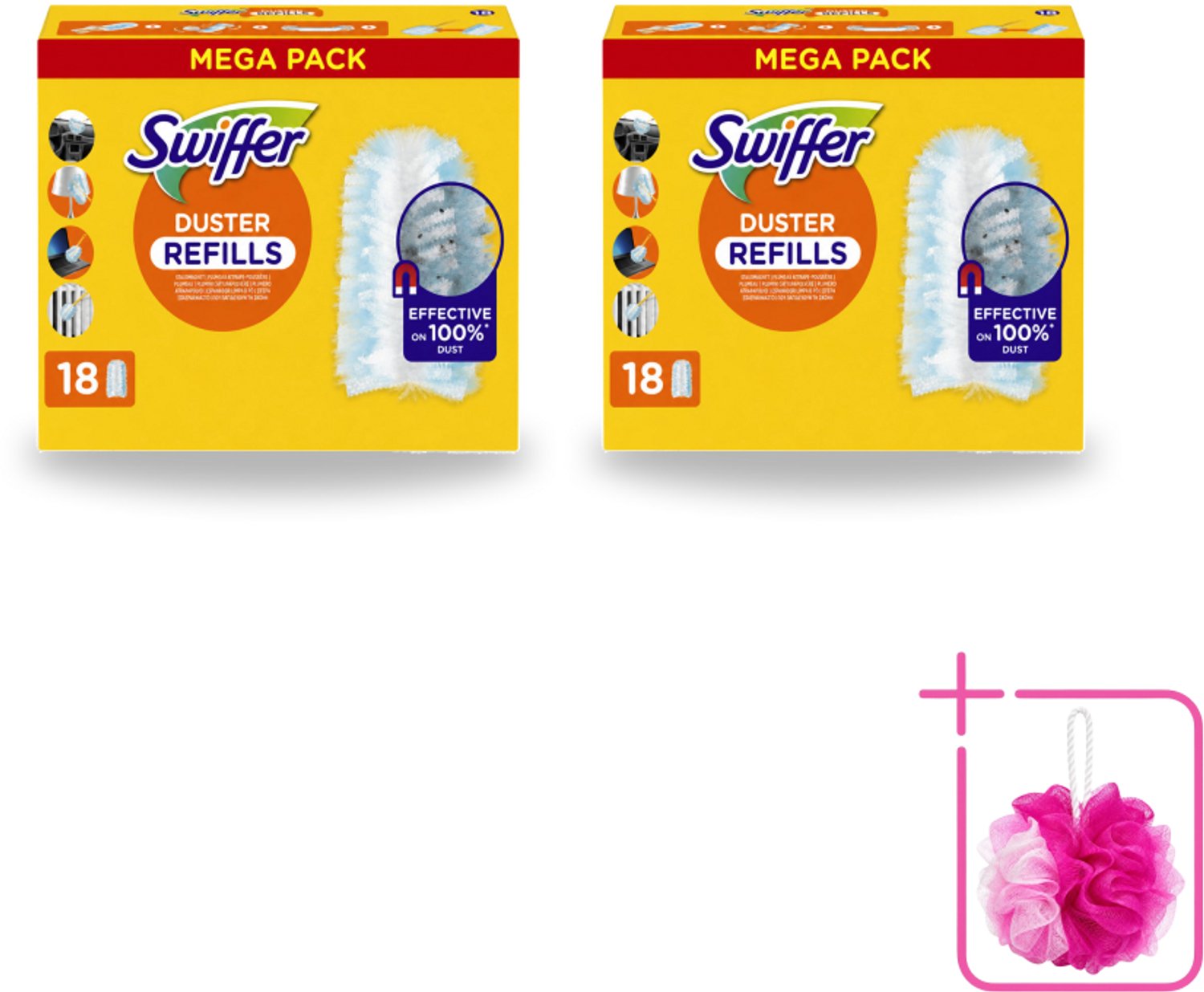 2 x Swiffer - Duster – Voor Stofwisser – 18 navullingen - Bulkverpakking - Stofduster navullingen - Douchemop - Stof opvangen
