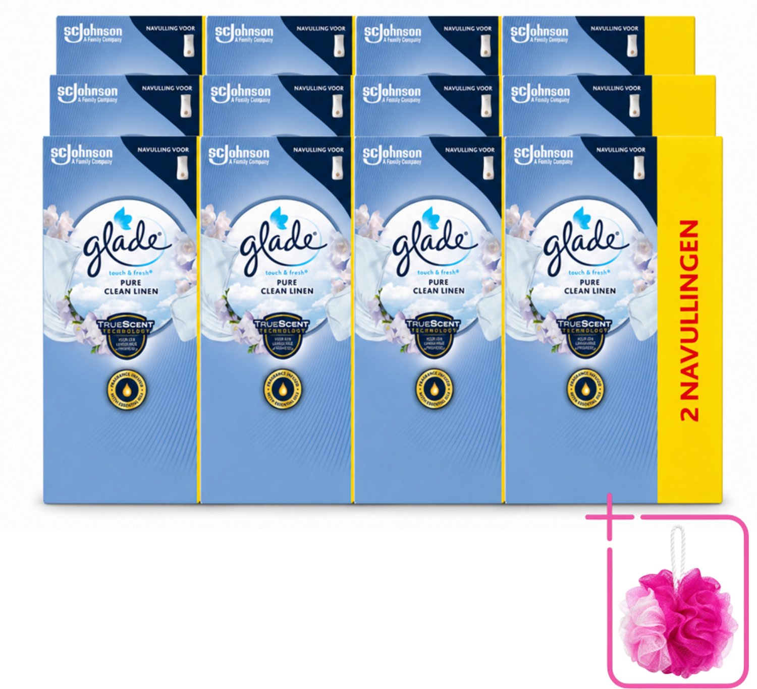 12 x Glade - Touch & Fresh Navulling - Pure Clean Linen - 2 × 10 ml - Bulkverpakking - Navulling - Douchemop - Geur