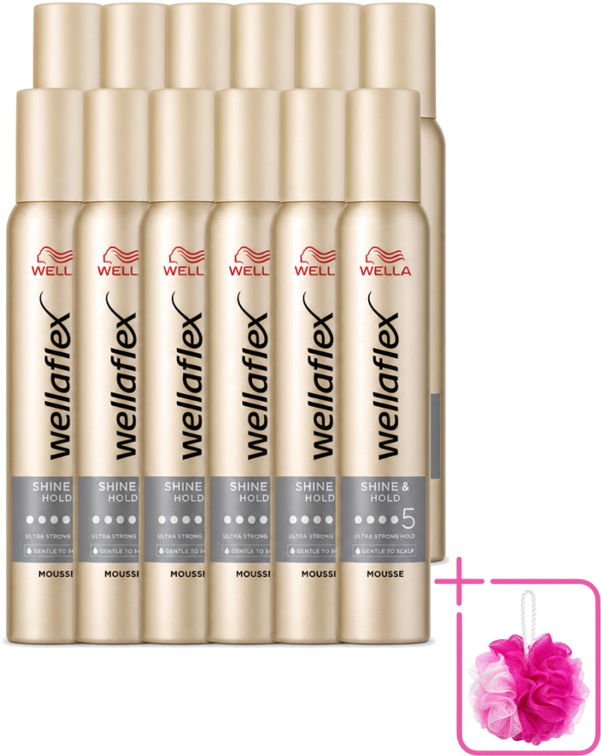 12 x Wella – Flex Shine & Hold – Haarmousse – 200 ml - Bulkverpakking - Glans - Douchemop - Houdbaarheid