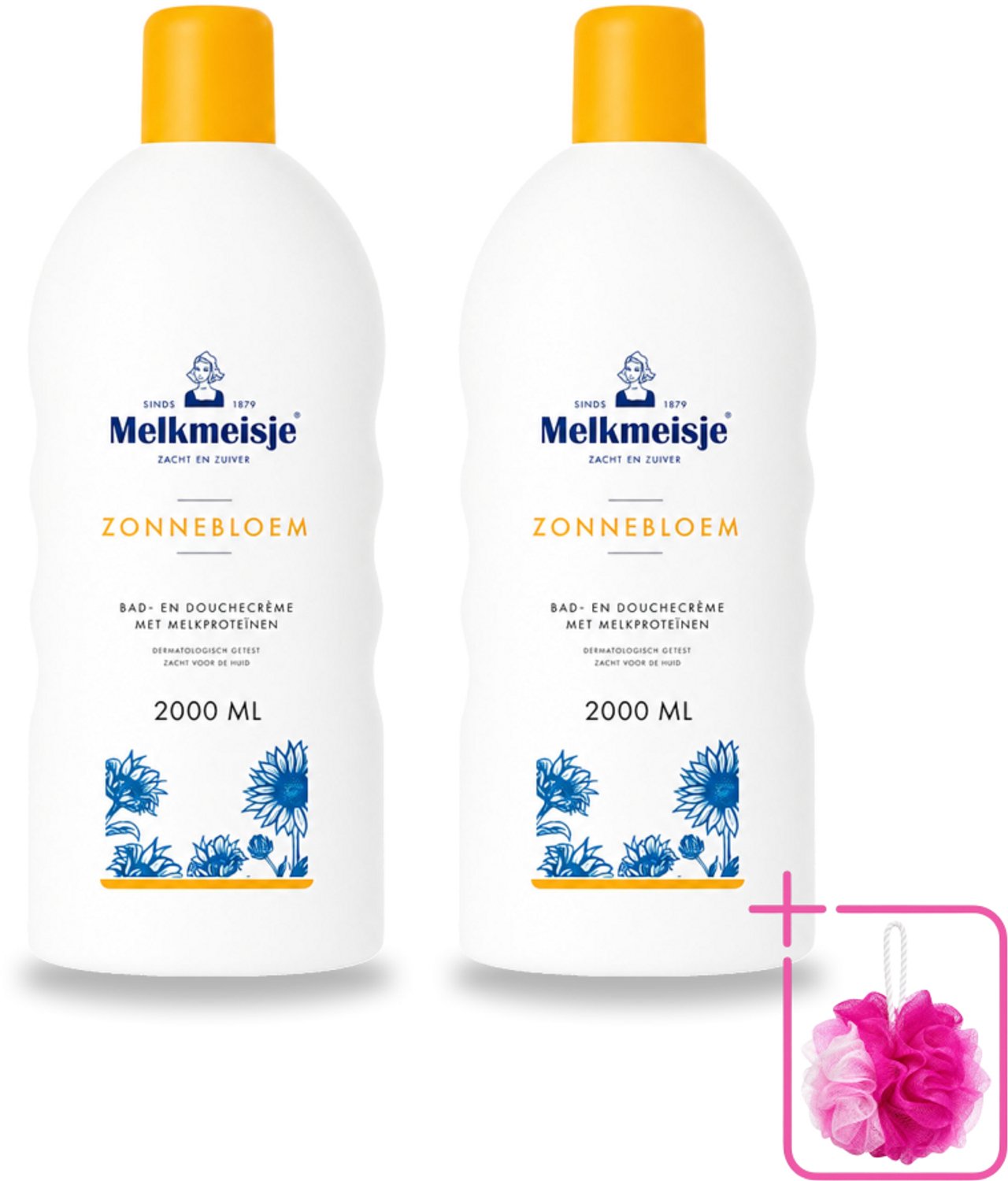 2 x Melkmeisje – Bad & Douchecrème – Zonnebloem – 2000 ml - Bulkverpakking - Bad en douche crème - Douchemop - Zonnebloem en melk