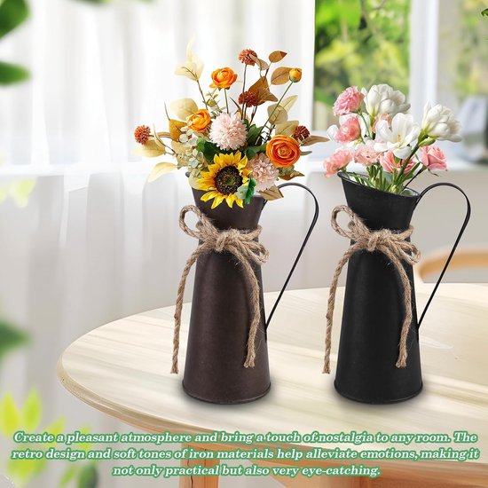 Vintage decoratieve metalen bloemenvaas-set: PRITOK 2 stuks vazendecoratie, bloemenemmer tafeldecoratie, gegalvaniseerde melkkan in retrostijl, decoratieve vaas, decoratieve vaas in landelijke stijl — afbeelding 2
