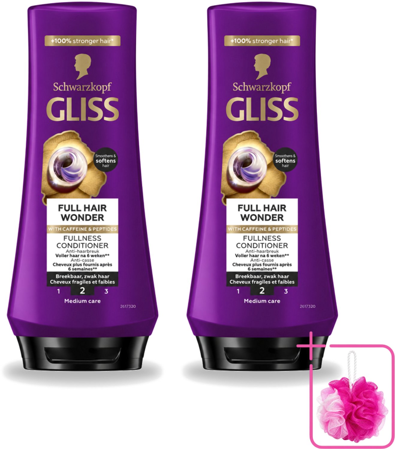 2 x Gliss Conditioner Full Hair Wonder - 200 ml - Bulkverpakking - Haarversterking - Douchemop - Volume