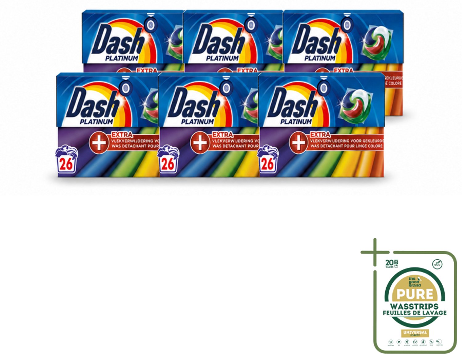 6 x Dash – Wasmiddelcapsules – 4in1 Pods + Extra Vlekverwijdering Color – 26 capsules - Wasstrips - Wasmiddel Capsules - Vlekverwijdering - Gekleurde Was - Kleurbehoud - 4 In 1 Wasmiddel