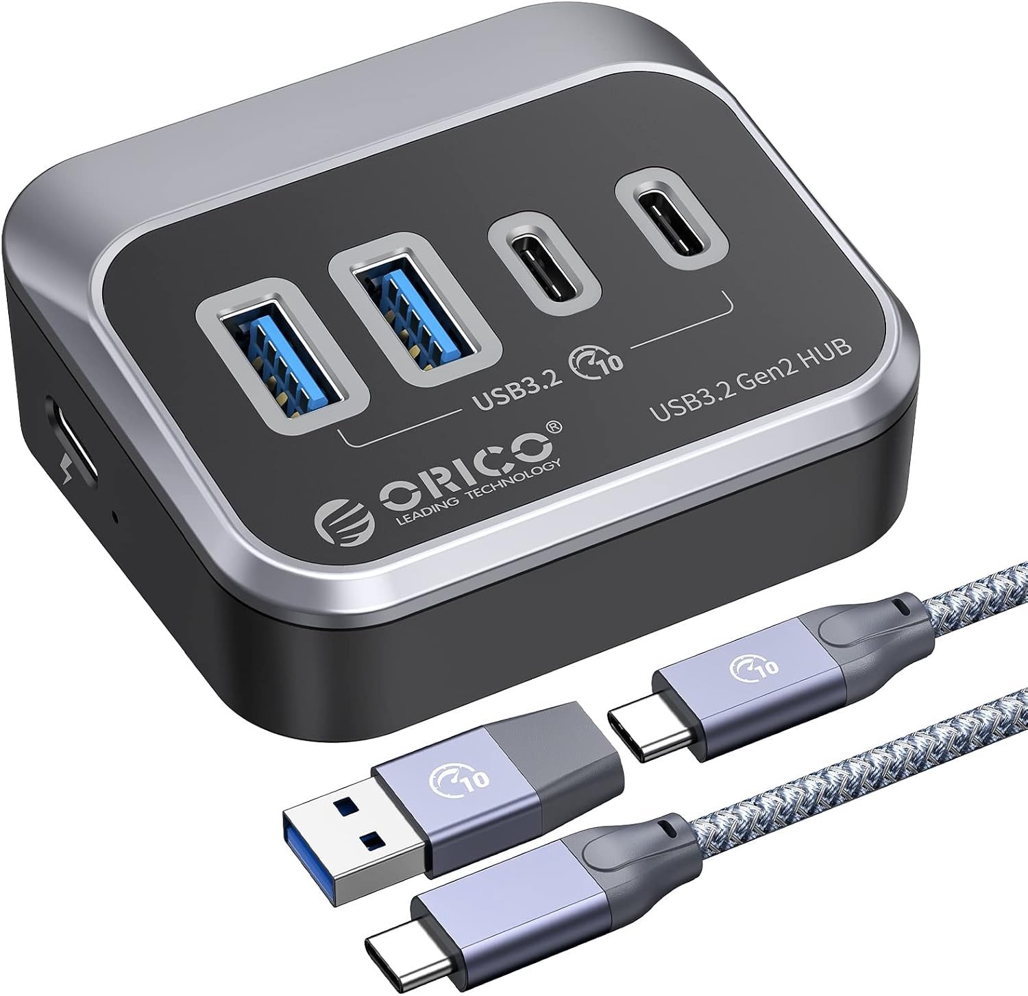 4-poorts USB 3.2 Gen2 Hub met 2 Type C en 2 Type A, Splitter met 0.5m Datakabel, 10 Gbit/s Multi USB Adapter voor Desktop en Laptop, Snelle Gegevensoverdracht, Compact Ontwerp