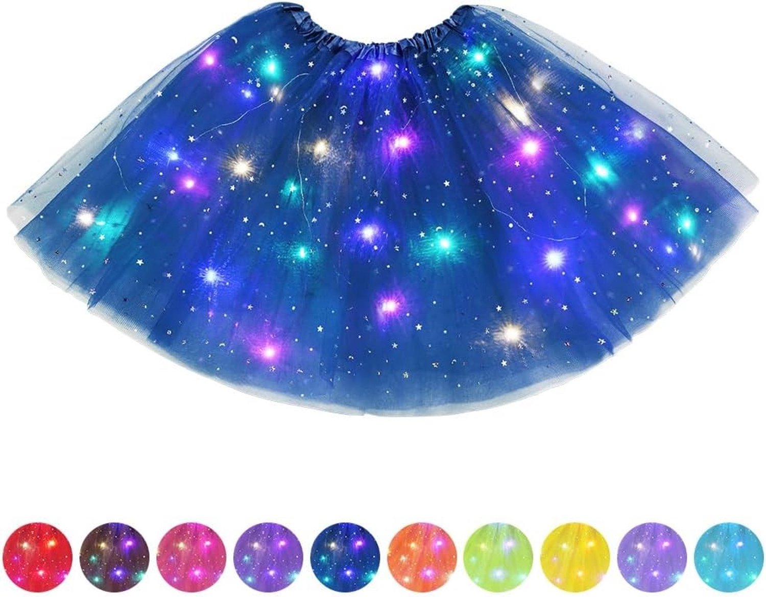 Tulle tutu rok met LED licht voor volwassenen, balletdansoutfit, elastische jurk voor Halloween en carnaval, feestkostuum voor dames