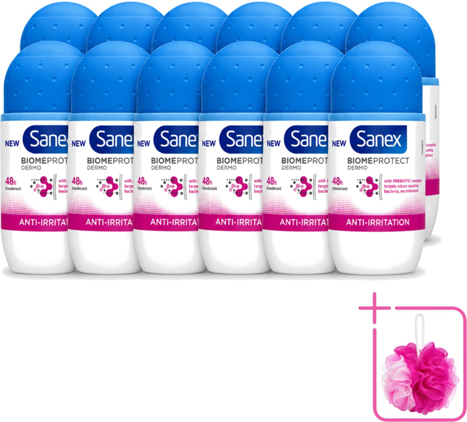 12 x Sanex – Deo Roll-on – BiomeProtect Dermo Anti-Irritation – 50 ml - Bulkverpakking - Gevoelige huid - Douchemop - Anti-irritatie