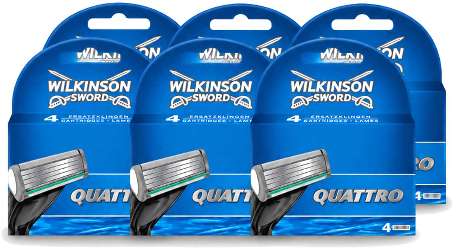 6 x Wilkinson - Navulmesjes Quattro - Met Precisietrimmer - 4 scheermesjes - Voordeelverpakking - 6 stuks
