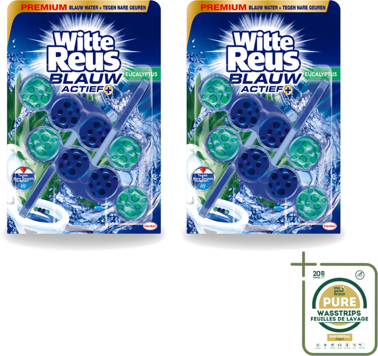 2 x Witte Reus - Toiletblok - Blauw Actief Eucalyptus - 2 Toiletblokken - Wasstrips - Toiletblok - Blauw Actief Eucalyptus - Reinigend Schuim - Kalkaanslag Voorkomen - Frisse Geur