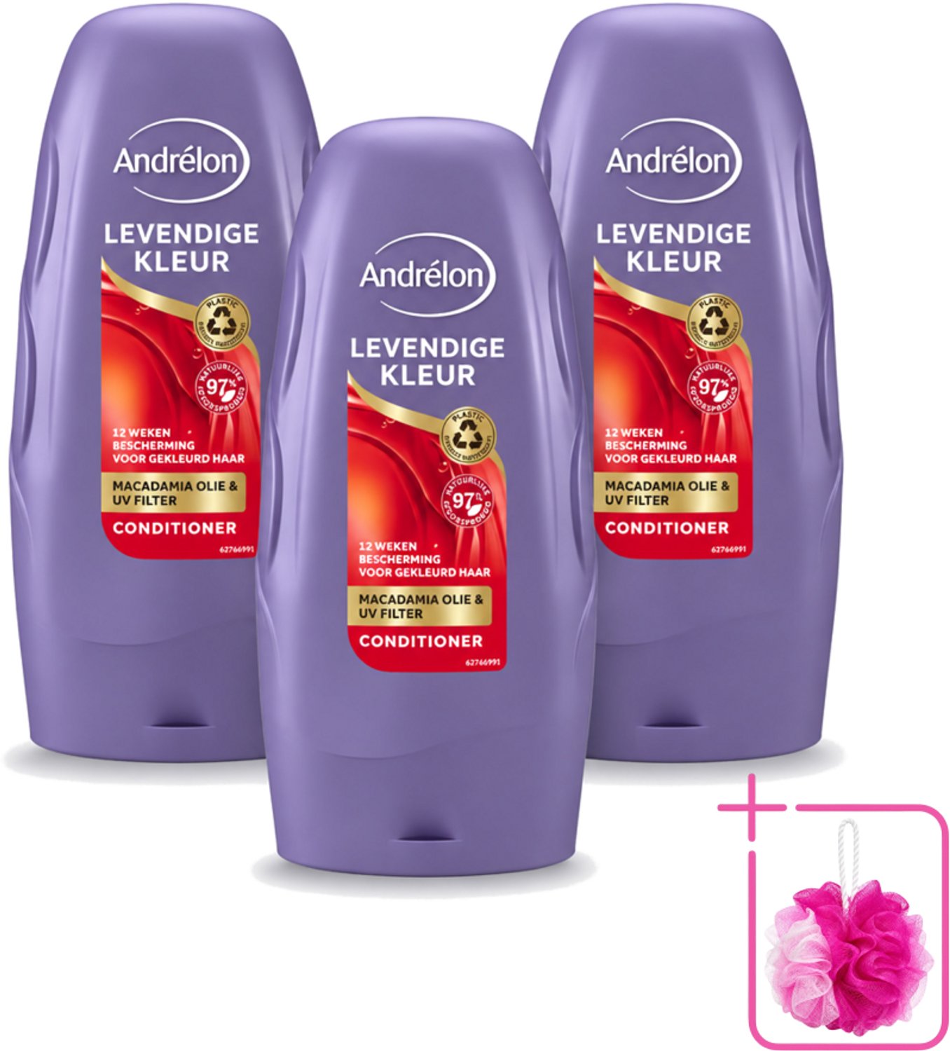 3 x Andrélon - Levendige Kleur - Conditioner - Kleurbehoud - 250 ml - Bulkverpakking - Gekleurd haar - Douchemop - Kleurbehoud