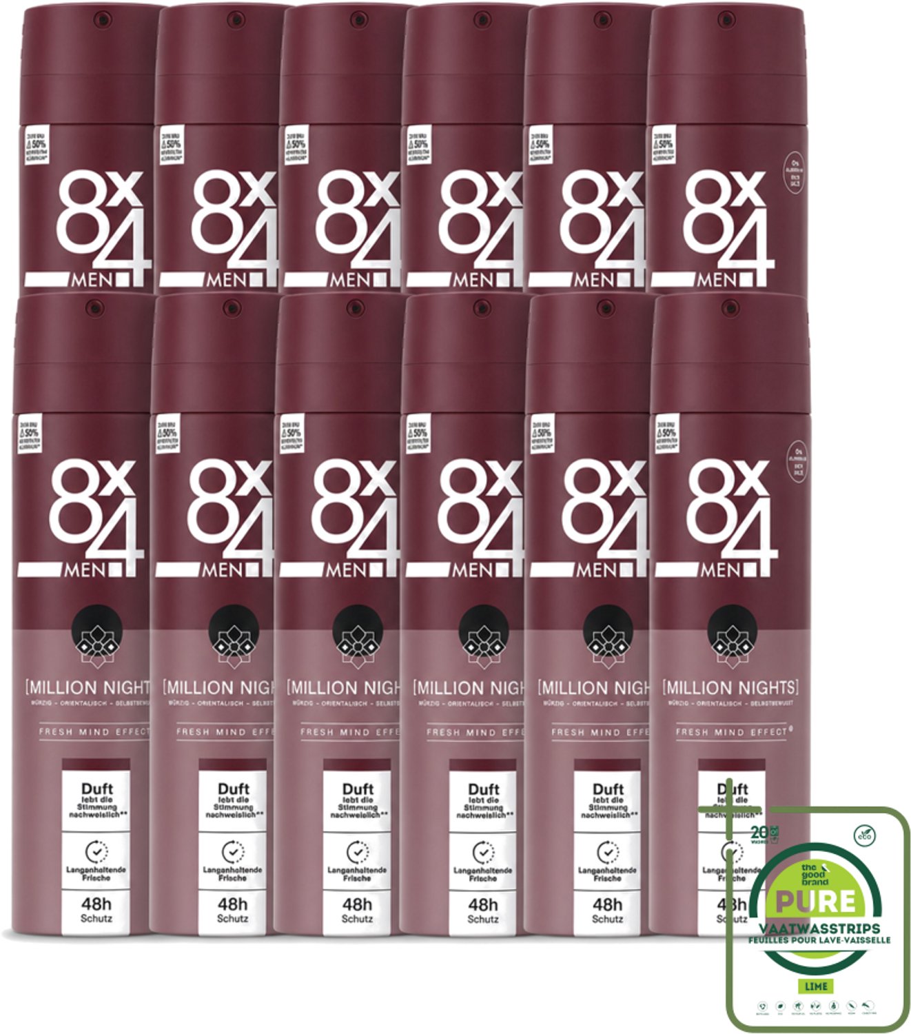 12 x 8 x 4 Deospray Men - No.18 Millions Nights - Deodorant - Voor Heren - 150 ml - Grootverpakking - Vaatwasstrips - Deodorant Voor Heren - Avondgeur - Zweetbestendig - Langdurige Geur - Mannelijke Geur