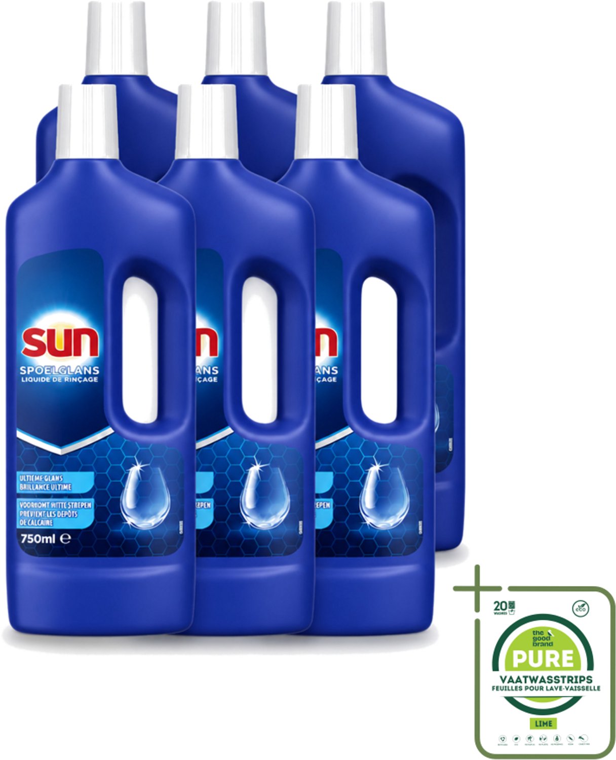 6 x Sun - Normaal - Spoelglans - 750 ml - Grootverpakking - Vaatwasstrips - Vaatwas Spoelglans - Spoelglans Vaatwas - Droog Vaat - Glanzend Vaat - Kalkaanslag Verwijderen