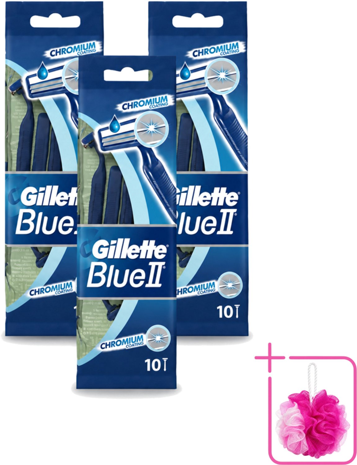 3 x Gillette - Blue 2 - Wegwerpscheermesjes - Chromium Coating - 10 Scheermesjes - Bulkverpakking - Scheermesje - Wegwerpscheermesje