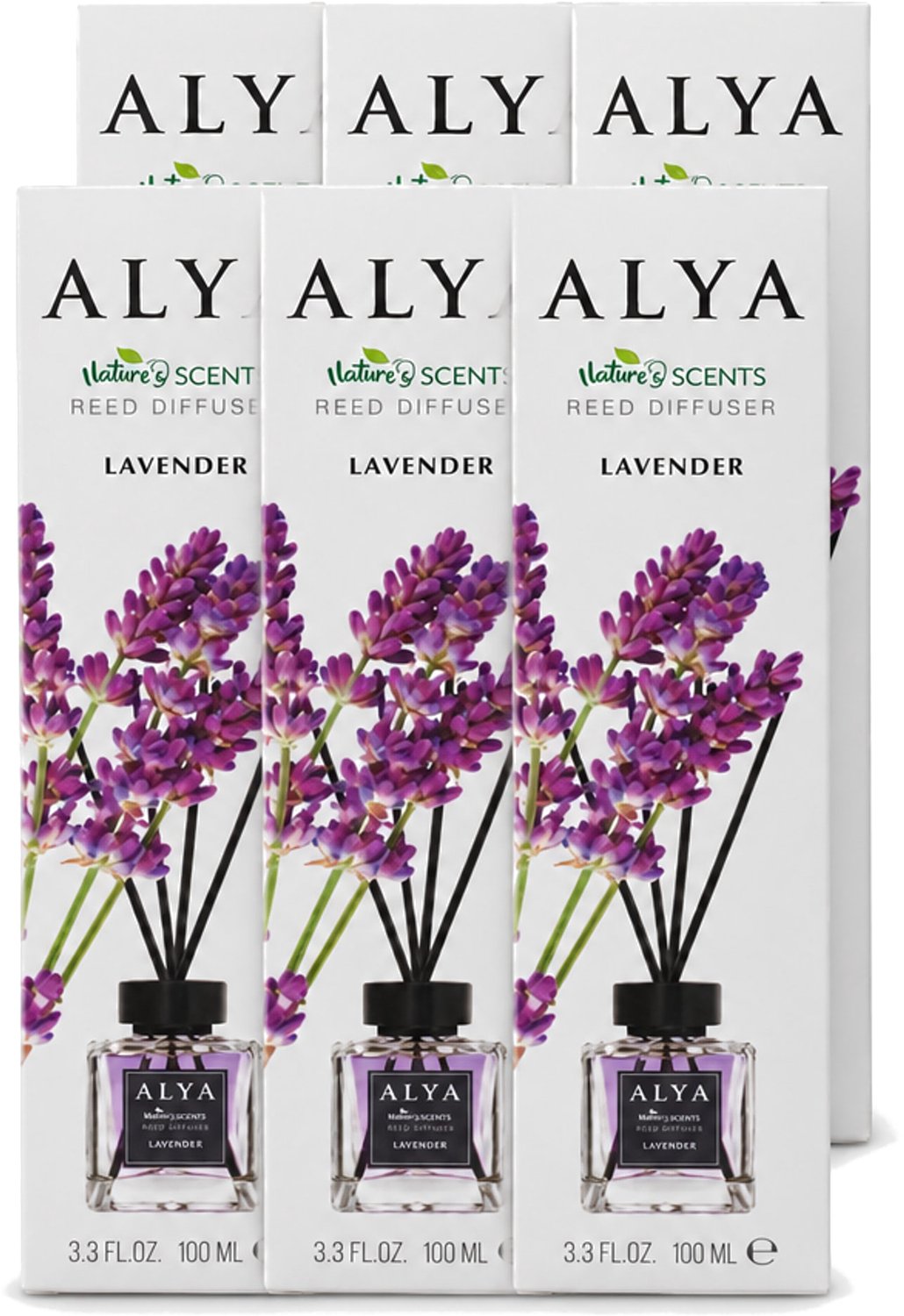 6 x Alya – Reed Diffuser – Lavender – Interieurparfum - Voordeelverpakking - 6 stuks