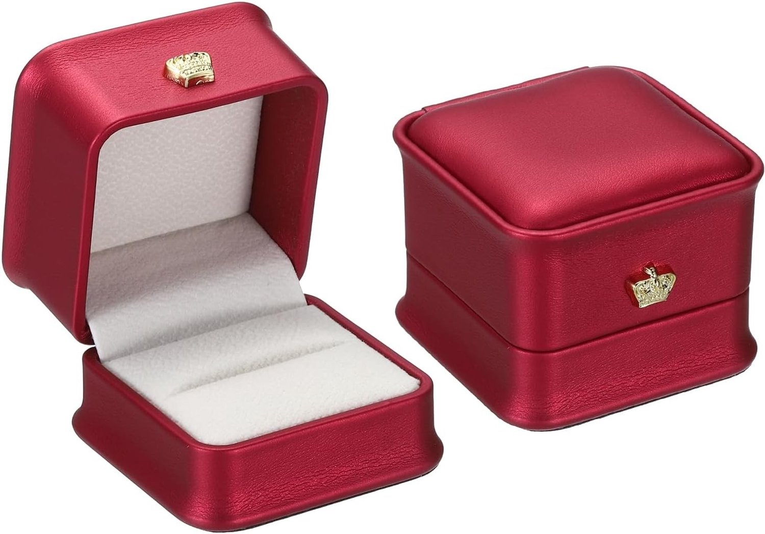 Elegante Velours Ringdoos voor Trouwringen - Vintage Sieradenhouder voor Verloving en Jubileum, Set van 2, Rood