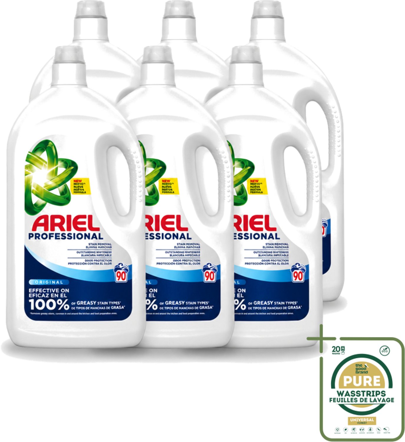 6 x Ariel – Vloeibaar Wasmiddel – Professional Regular - 90 wasbeurten - 4,05 L - Wasstrips - Vloeibaar Wasmiddel - Witte Was - Stralend Wit - Vlekken Verwijderen - Frisse Geur