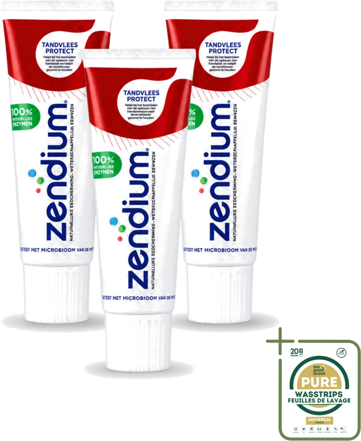 3 x Zendium – Tandpasta – Tandvlees Protect – 75 ml - Wasstrips - Gevoelig Tandvlees - Natuurlijke Tandpasta - Tandvlees Bescherming - Milde Tandpasta - Fluoride