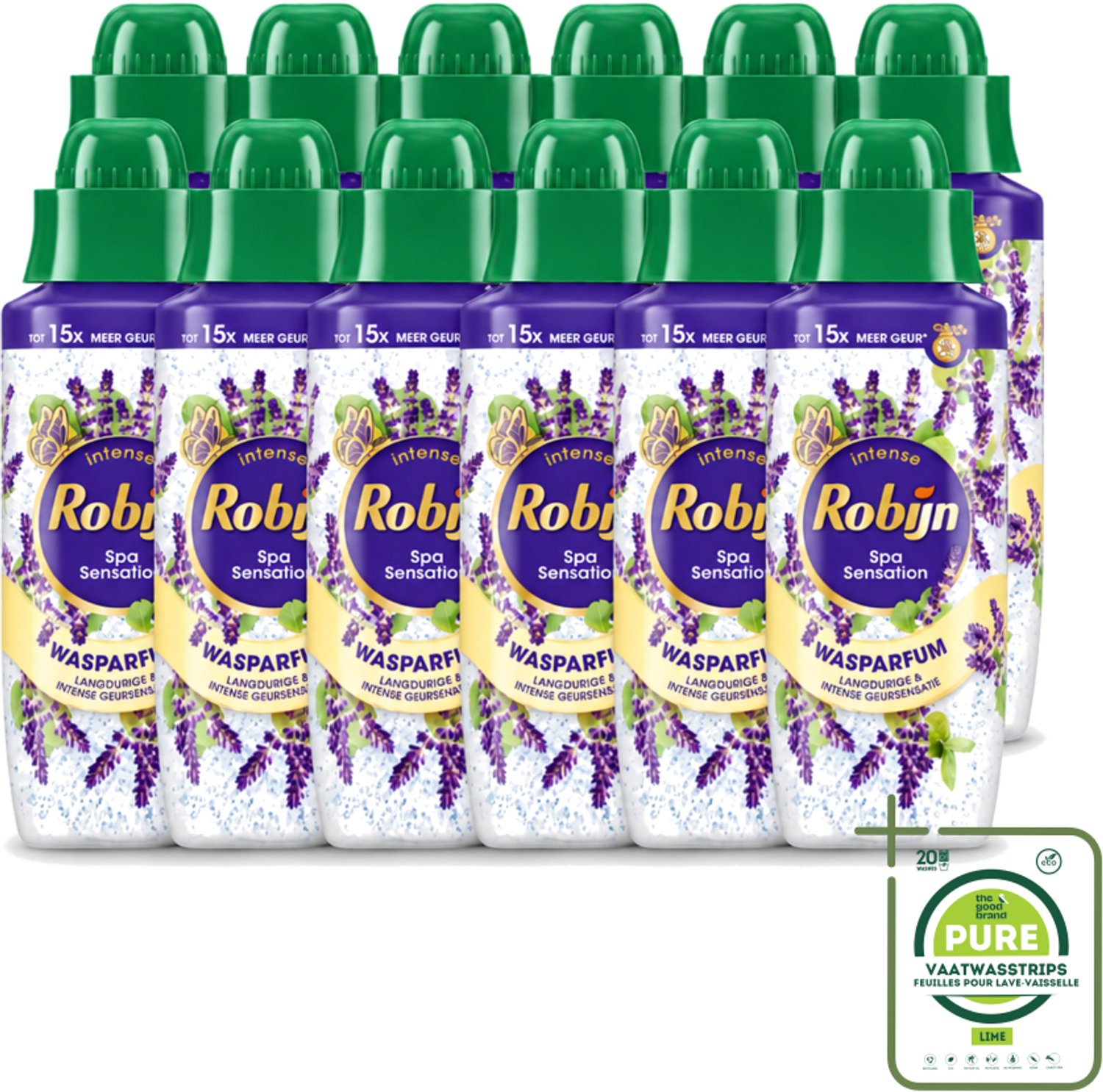 12 x Robijn – Wasparfum – Intense Spa Sensation – 342 ml - Grootverpakking - Vaatwasstrips - Wasparfum - Geur - Wasmiddel - Spa Geur - Natuurlijke Geur