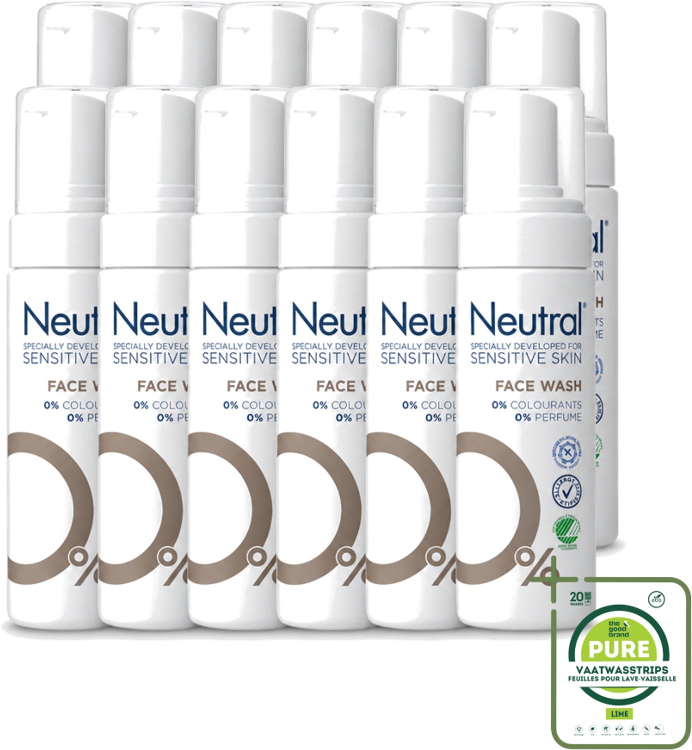 12 x Neutral – Gezichtsreiniging – Face Wash 0% Parfumvrij – 150 ml - Grootverpakking - Vaatwasstrips - Gezichtsreiniger - Huidverzorging - Gevoelige Huid - Milde Reiniging - Crème Verwijderen