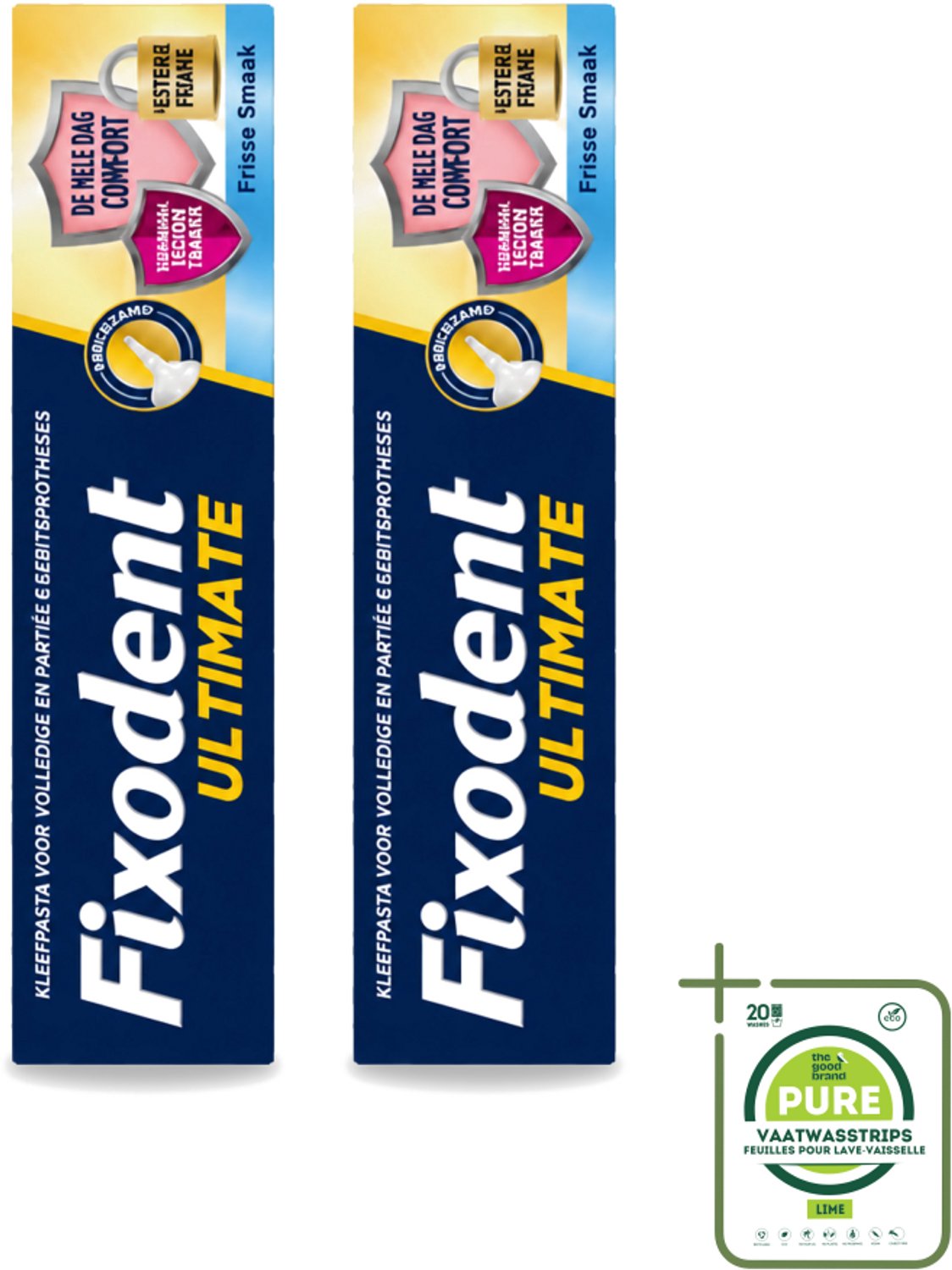 2 x Fixodent – Kleefpasta – Ultimate Fresh – 40 g - Grootverpakking - Vaatwasstrips - Kleefpasta Kunstgebit - Kunstgebit Fixatie - Voedselresten Voorkomen - Frisse Muntsmaak - Precisiepunt Mondstuk
