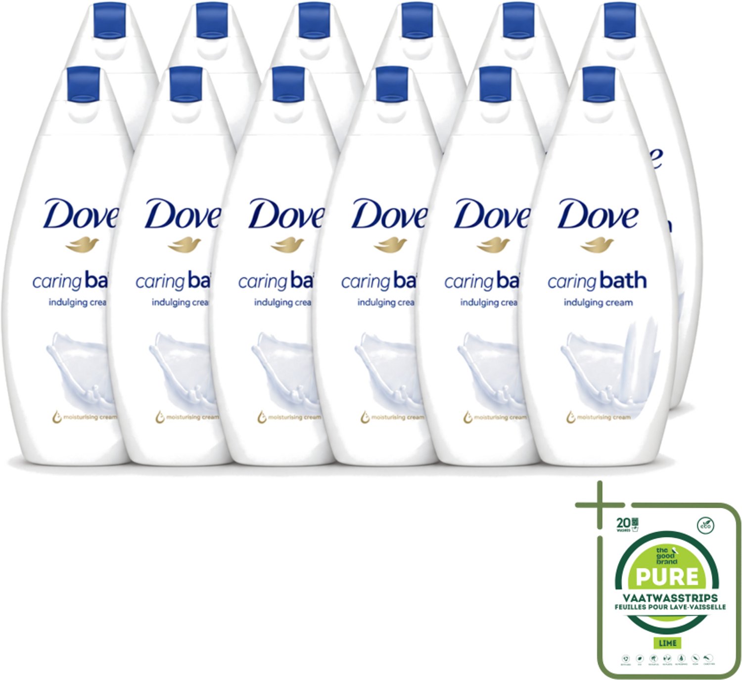12 x Dove – Douchegel – Caring Bath – 450 ml - Grootverpakking - Vaatwasstrips - Douchegel - Huid Verzorging - Zachte Huid - Schuim Douchegel - Hydraterende Crème