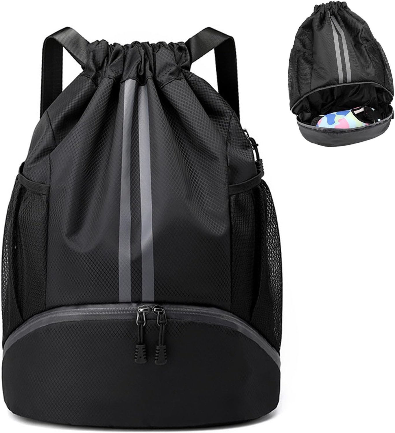 JAWAI Gym Bag with Drawstring for Sports, Waterproof Gym Bag with Shoe Compartment, Waterproof Sports Bag, Drawstring - ShopVlot