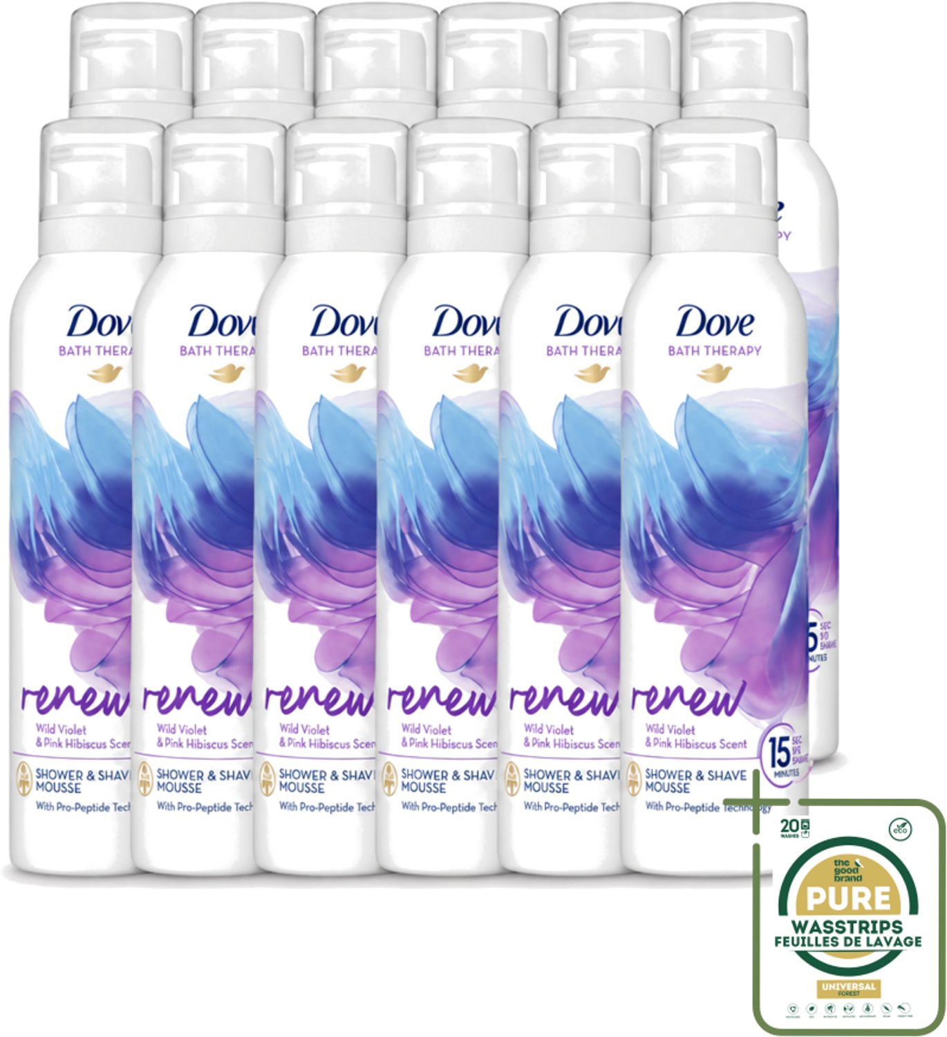 12 x Dove – Douche- & Scheerschuim – Bath Therapy Renew – 200 ml - Wasstrips - Douche En Scheerschuim - Huidvernieuwing - Pro-peptide - Huidverzorging - Scheren Onder De Douche