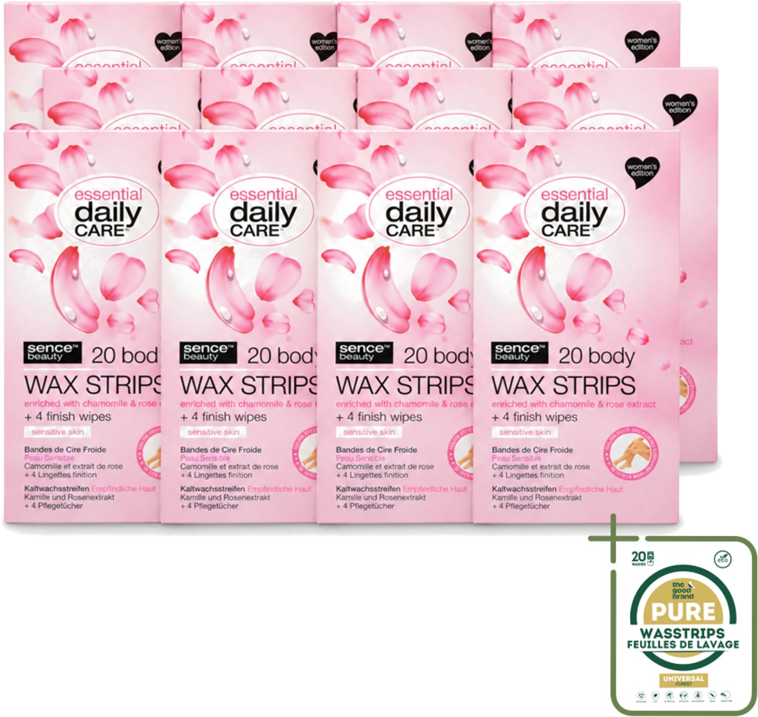 12 x Sence – Wax Strips – Lichaam – Ontharing – 20 Strips - Wasstrips - Ontharing - Wax Strips - Lichaam - Gevoelige Huid - Kamille Extract