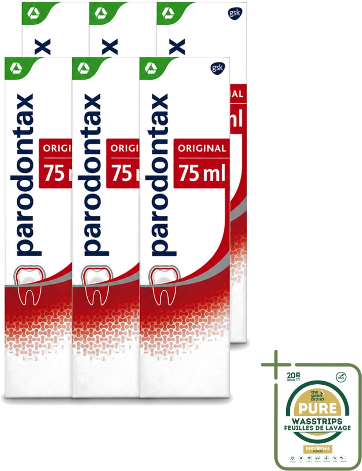 6 x Parodontax - Tandpasta - Original - 75ml - Wasstrips - Bloedend Tandvlees - Tandplak - Tandvleesproblemen - Tandpasta - Fluoride