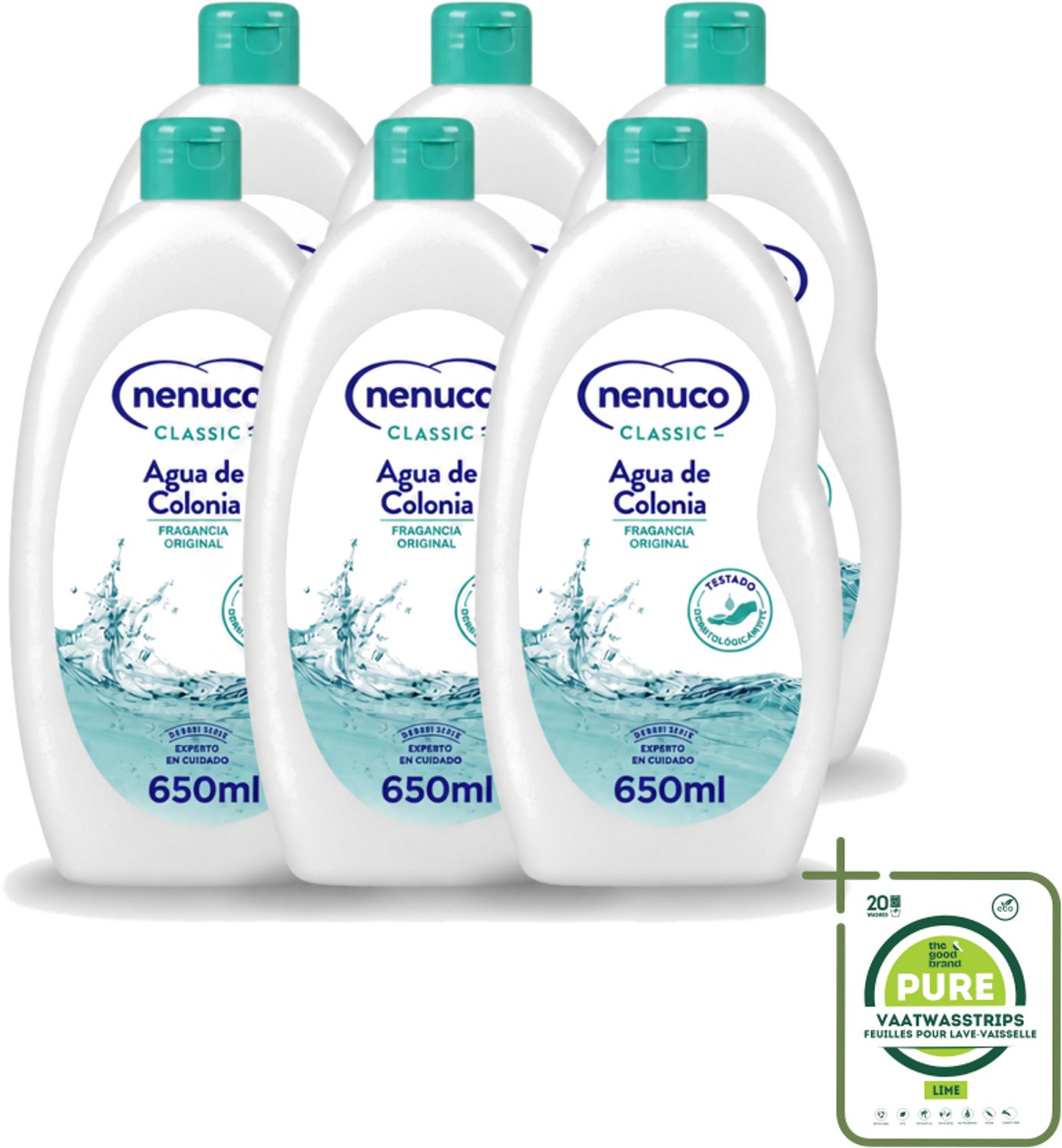 6 x Nenuco – Eau de Cologne – Klassiek – 650 ml - Grootverpakking - Vaatwasstrips - Agua De Colonia - Kinderparfum - Frisheid - Poederige Geur - Citrus